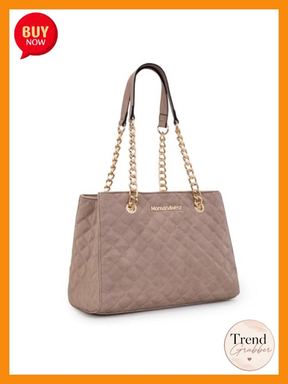 Quilted Faux Leather Chain Tote Bag Shoulder Purse Fits 13" Laptop